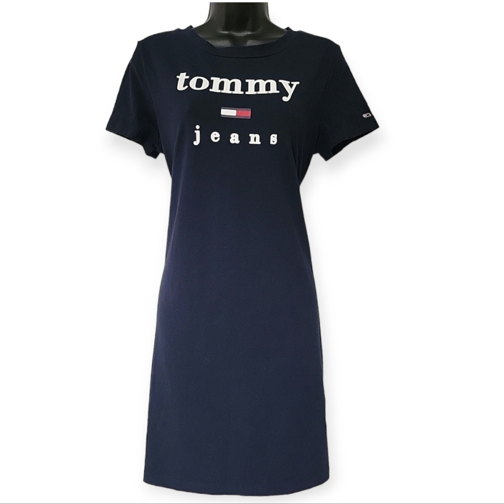 Tommy Hilfiger Women's Short-Sleeve Logo T-Shirt Dress Navy Medium
